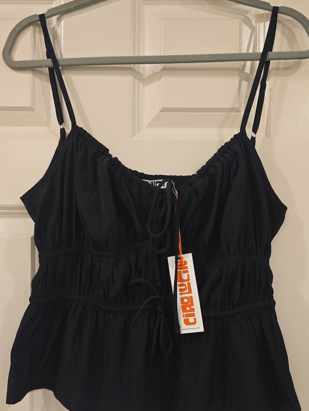 Ciao Lucia Black Drawstring Tank with Peplum Detail